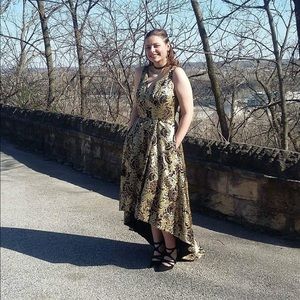 Black and gold prom dress